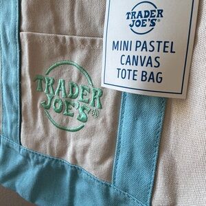 Trader Joe's Limited Edition Pastel Mini Blue and Cream Canvas Tote Bag